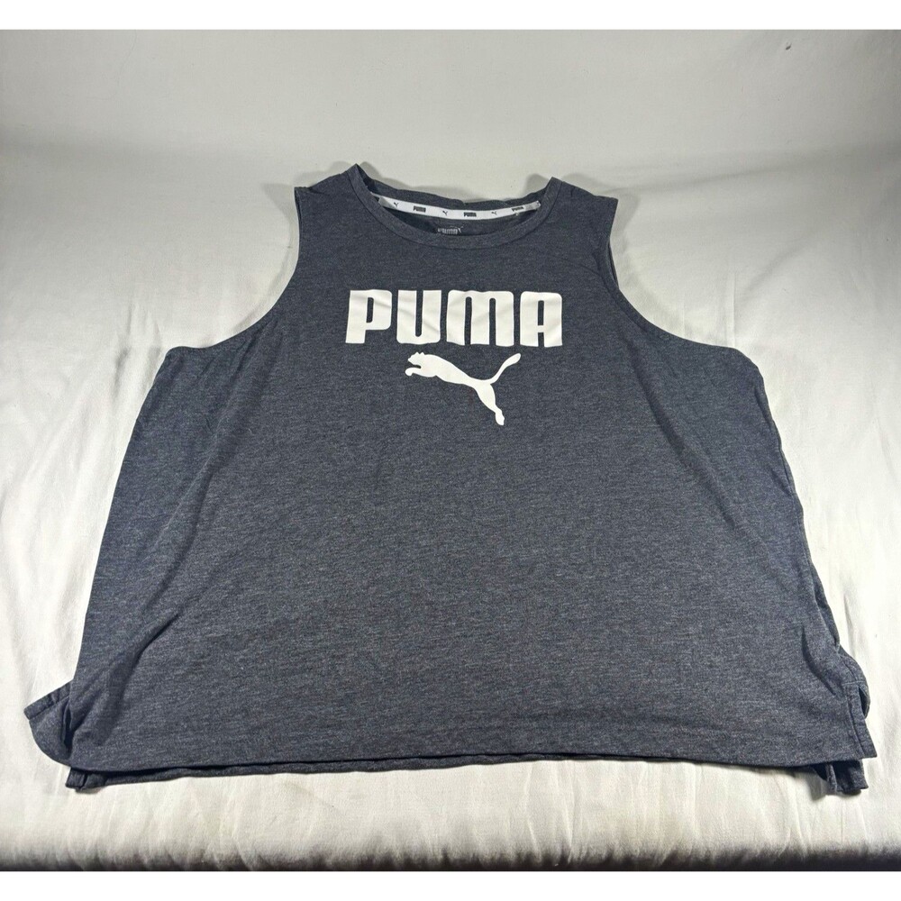 PUMA Womenās Tank Top XL Gray Graphic Logo Crew Neck Gym Training